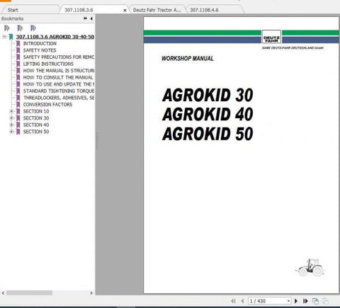 Unlock the full potential of your DEUTZ-FAHR AGROKID 30, 40, and 50 tractors with our comprehensive Workshop, Use, and Maintenance Manual. This PDF file is designed to provide you with essential information and step-by-step guidance, ensuring your tractor operates at peak performance