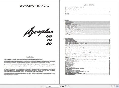 Unlock the full potential of your DEUTZ-FAHR Agroplus 60, 70, and 80 tractors with our comprehensive Workshop Manual in PDF format. This essential guide provides detailed