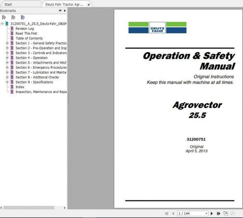 Enhance your operational efficiency with the DEUTZ-FAHR TRACTOR AGROVETOR 25.5 Operation & Safety Manual, now available in a convenient PDF format. This comprehensive guide is designed to provide you with essential information on the safe