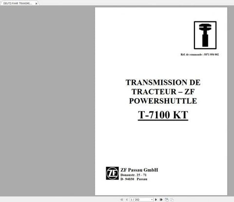 Unlock the full potential of your DEUTZ-FAHR machinery with the comprehensive ZF T-7100 KT Transmission Workshop Manual. This expertly crafted PDF file serves