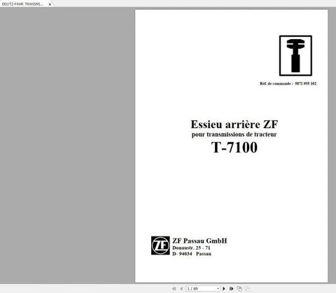Unlock the full potential of your DEUTZ-FAHR machinery with the comprehensive ZF T-7100 Transmission Workshop Manual. This PDF file is an essential resource for technicians and DIY enthusiasts alike, providing detailed insights into the transmission