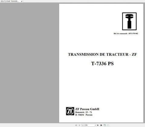 Unlock the full potential of your DEUTZ-FAHR machinery with the comprehensive ZF T-7336 PS Workshop Manual. This PDF file is an essential resource for anyone 