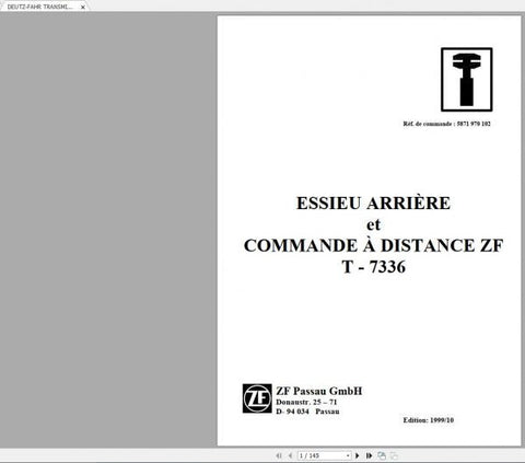 Unlock the full potential of your DEUTZ-FAHR machinery with the comprehensive ZF T-7336 Transmission Workshop Manual. This PDF file is an essential resource for technicians and DIY enthusiasts alike, providing detailed insights into the transmission