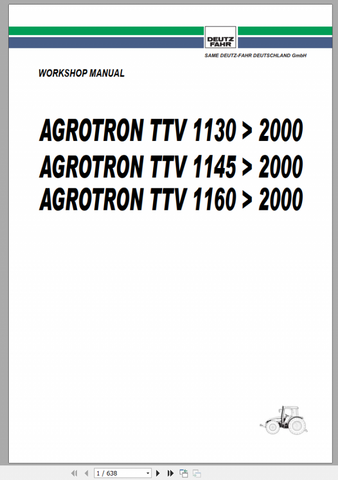 Unlock the full potential of your DEUTZ FAHR AGROTRON TTV 1130-1145-1160 with our comprehensive MTR 2000 Workshop Manual in PDF format. This essential guide is designed to provide you with detailed insights into maintenance, troubleshooting
