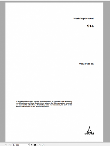 Unlock the full potential of your DEUTZ FAHR 914 engine with our comprehensive Workshop Manual, available in a convenient PDF format. This essential guide is designed for both seasoned mechanics and DIY enthusiasts, providing detailed insights into maintenance, troubleshooting, and repair procedures tailored specifically