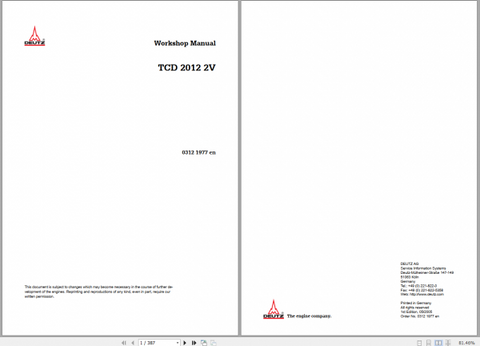 Discover the ultimate resource for maintaining and repairing your DEUTZ FAHR TCD 2012 2V engines with our comprehensive workshop manual in PDF format. This digital guide is designed to provide you with detailed insights and step-by-step instructions, 