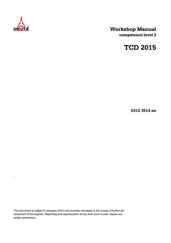 Unlock the full potential of your DEUTZ TCD 2015 Diesel Engine with the comprehensive Workshop Manual (0312 3514) in PDF format. This essential guide provides detailed insights into maintenance, troubleshooting, and repair procedures, ensuring your engine operates at peak performance. With clear illustrations and step-by-step instructions, you'll save time and reduce costs by tackling repairs with confidence. Perfect for both professionals and DIY enthusiasts, this manual is your go-to resource for keeping 