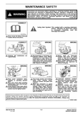 A printed maintenance safety sheet with a large warning header and a grid of illustrated panels showing correct and wrong operating procedures. The page includes icons, arrows, and explanatory text on a white background.
