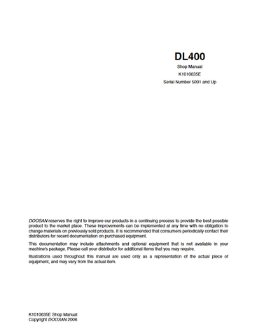 Doosan DL400 Wheel Loader Service Repair Manual (SN: From 5001)