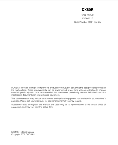 Doosan DX80R Mini Excavator Workshop Service Repair Manual