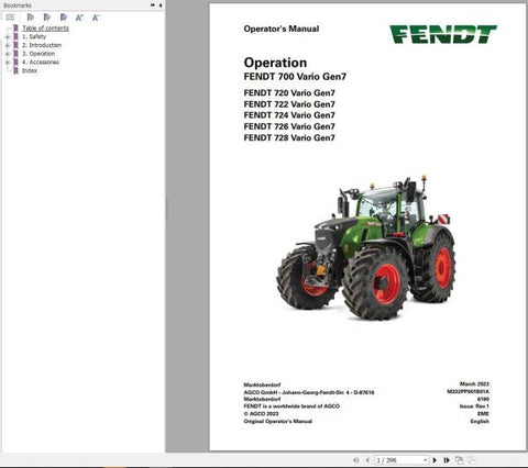 Unlock the full potential of your FENDT 700 VARIO GEN7 with the comprehensive Operator’s Manual (VIN 706, 707, 708, 709) available in a convenient PDF format. This essential guide provides detailed insights into the operation, maintenance, and troubleshooting of your tractor, ensuring optimal performance and longevity. With easy navigation and clear instructions, you can confidently manage your equipment, making it an indispensable resource for both new and experienced operators. Enhance your farming effici