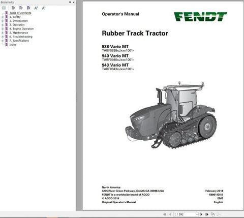 Discover the comprehensive FENDT 900 MT S4 (T1-17, STAGE 4F) Operator’s Manual, available in a convenient PDF format. This essential guide provides detailed insights into the operation, maintenance, and troubleshooting of your FENDT 900 MT S4 tractor, ensuring optimal performance and longevity. With easy navigation and clear instructions, this manual is designed to enhance your productivity and efficiency in the field. Equip yourself with the knowledge you need to maximize your investment and keep your mach
