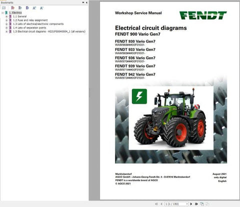 Unlock the full potential of your FENDT 900 VARIO GEN7 with our comprehensive Electrical Circuit Diagrams Manual (VIN 968, 969, 970, 971). This PDF file provides detailed schematics and wiring diagrams, ensuring you have the essential information at your fingertips for efficient troubleshooting and maintenance. Enhance your operational efficiency and keep your machinery running smoothly with this invaluable resource, designed specifically for your model. Don't miss out on the opportunity to streamline your 
