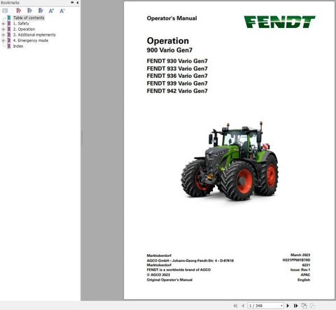 Unlock the full potential of your FENDT 900 VARIO GEN7 with our comprehensive Operator’s Manual, available in a convenient PDF format. This essential guide covers VINs 968, 969, 970, and 971, providing you with detailed instructions, maintenance tips, and troubleshooting advice to ensure optimal performance and longevity of your tractor. Perfect for both seasoned operators and newcomers, this manual is your go-to resource for maximizing efficiency and productivity in the field. Don't miss out on the opportu