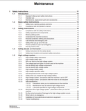 Table of contents for a maintenance manual on a white background
