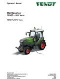 Fendt tractor on a white background with text indicating it's an operator's manual for Fendt e100 V and e107 V Vario models.