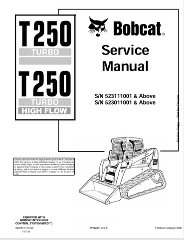 Discover the comprehensive service manual for the BOBCAT T250 Turbo High Flow (6902451). Download the PDF for expert maintenance tips and troubleshooting.
