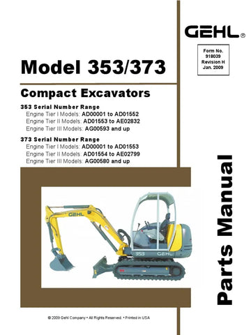 GE353, 373 - Gehl Compact Excavator Parts Catalogue Manual 