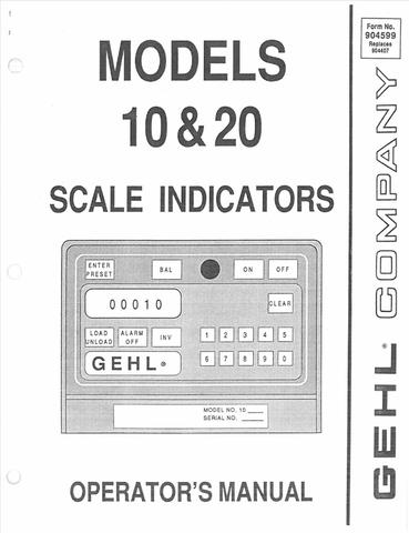 GEHL 10, 20 SCALE INDICATOR (904599A) OPERATOR MANUAL - PDF FILE