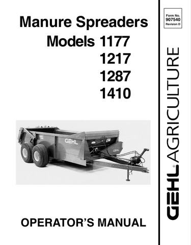 GEHL 1177, 1217, 1287, 1410 (907540) OPERATOR MANUAL PDF DOWNLOAD