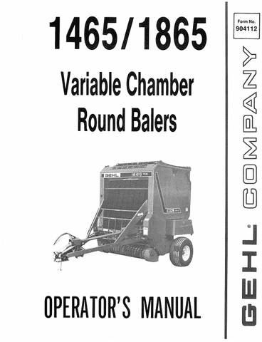 GEHL 1465, 1865 VARIABLE (904112) OPERATOR MANUAL PDF DOWNLOAD