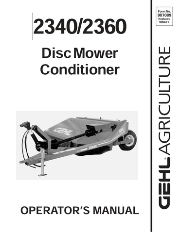 GEHL 2340, 2360 (907089A) OPERATOR MANUAL - PDF FILE