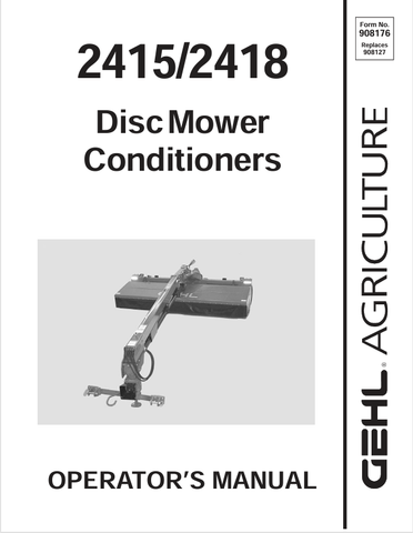 GEHL 2415, 2418 DISC MOWER (908176A) OPERATOR MANUAL - PDF FILE