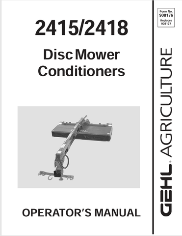 GEHL 2415, 2418 DISC MOWER (908176) OPERATOR MANUAL PDF DOWNLOAD