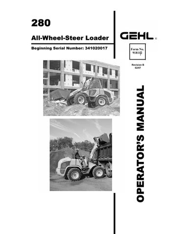 GEHL 280 ALL WHEEL STEER LOADER (918112) OPERATOR MANUAL PDF DOWNLOAD