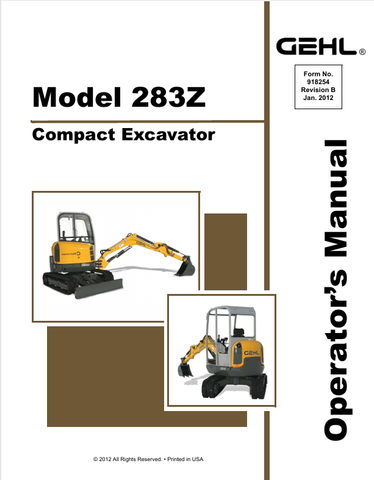 GEHL 283Z CRAWLER EXCAVATOR (918254B) OPERATOR MANUAL - PDF FILE