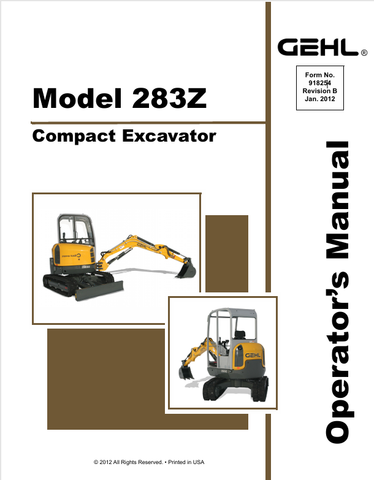 GEHL 283Z CRAWLER EXCAVATOR (918254B) OPERATOR MANUAL PDF DOWNLOAD