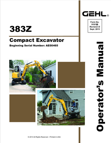 GEHL 383Z CRAWLER EXCAVATOR (918196E) OPERATOR MANUAL - PDF FILE