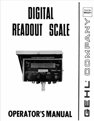 GEHL 400 (902251A) OPERATOR MANUAL - PDF FILE