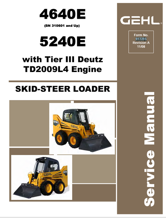 GEHL 4640E, 5240E SKID STEER (917295) SERVICE MANUAL - PDF FILE