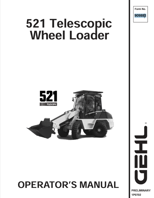 GEHL 521 TELESCOPIC WHEEL LOADER (909883) OPERATOR MANUAL PDF DOWNLOAD