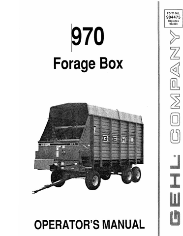 GEHL 970 FORAGE BOX (904475) OPERATOR MANUAL PDF DOWNLOAD
