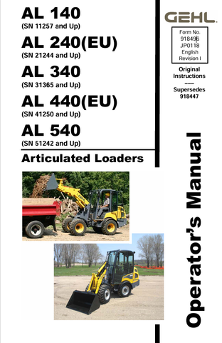 GEHL AL 140, AL 240, AL 340 (918496I) OPERATOR MANUAL - PDF FILE