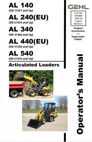 GEHL AL 140, AL 240, AL 340 (918496I) OPERATOR MANUAL PDF DOWNLOAD