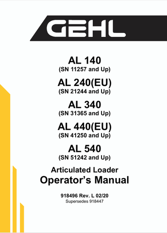 GEHL AL 140, AL 240, AL 340 (918496) OPERATOR MANUAL - PDF FILE