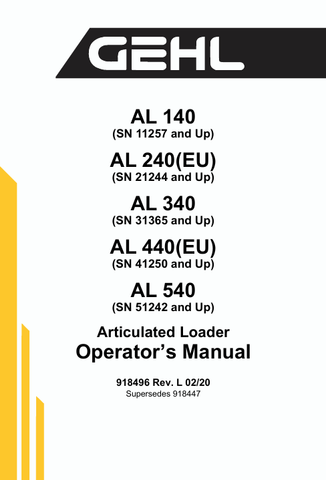 GEHL AL 140, AL 240, AL 340 (918496) OPERATOR MANUAL PDF DOWNLOAD