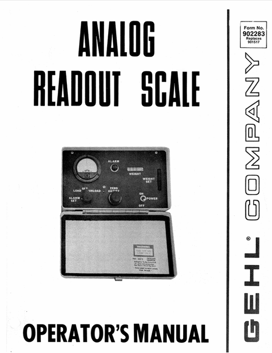 GEHL ANALOG READOUT SCALE (902283A) OPERATOR MANUAL - PDF FILE