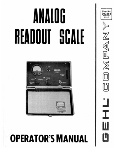 GEHL ANALOG READOUT SCALE (902283) OPERATOR MANUAL PDF DOWNLOAD