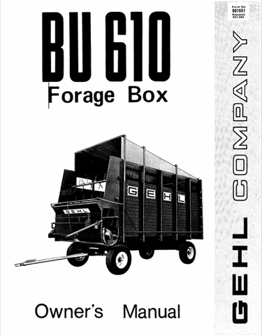 GEHL BU610 FORAGE BOX (901651A) OPERATOR MANUAL - PDF FILE