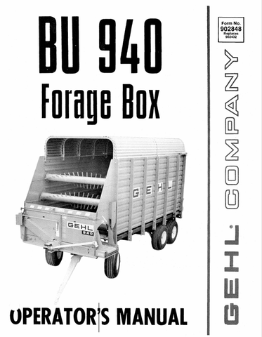 GEHL BU940 FORAGE BOX (902848B) OPERATOR MANUAL - PDF FILE