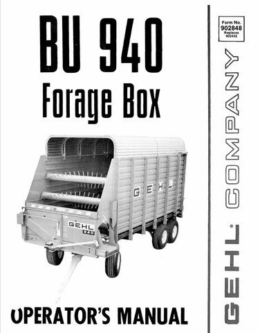GEHL BU940 FORAGE BOX (902848) OPERATOR MANUAL PDF DOWNLOAD
