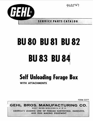 GEHL BU 80, BU 81, BU 82, BU83 (903547A) OPERATOR MANUAL - PDF FILE