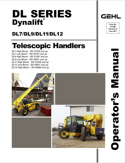 GEHL DL SERIES TELESCOPIC HANDLER (913336D) OPERATOR MANUAL - PDF FILE