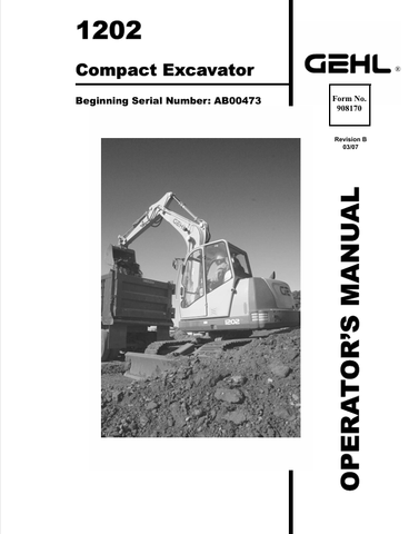 GEHL GE1202 CRAWLER EXCAVATOR (908170) OPERATOR MANUAL PDF DOWNLOAD