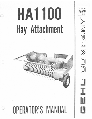 GEHL HA1100 HAY ATTACHMENT (903623A) OPERATOR MANUAL - PDF FILE
