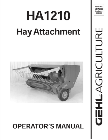 GEHL HA1210 HAY ATTACHMENT (907083) OPERATOR MANUAL PDF DOWNLOAD